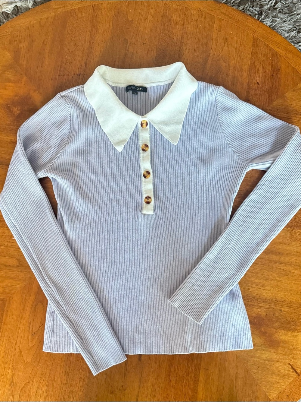 Papermoon White Collar periwinkle  Rib Knit Top